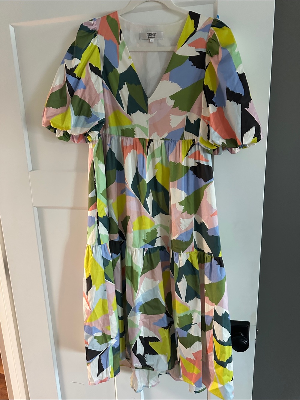 CROSBY by Mollie Burch Multicolor Abstract Patchwork Midi Dress
